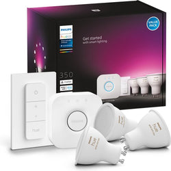 Philips Hue White & Color Ambiance Starterkit GU10 – 3 Spots + Bridge + Dimmer Switch | Slimme Verlichting